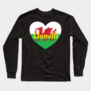 Llanelli Wales UK Wales Flag Heart Long Sleeve T-Shirt